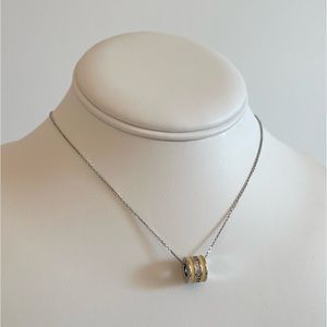 Solid 925 Sterling Silver Yellow Rolling Barrel Cubic Zirconia Diamonds Necklace